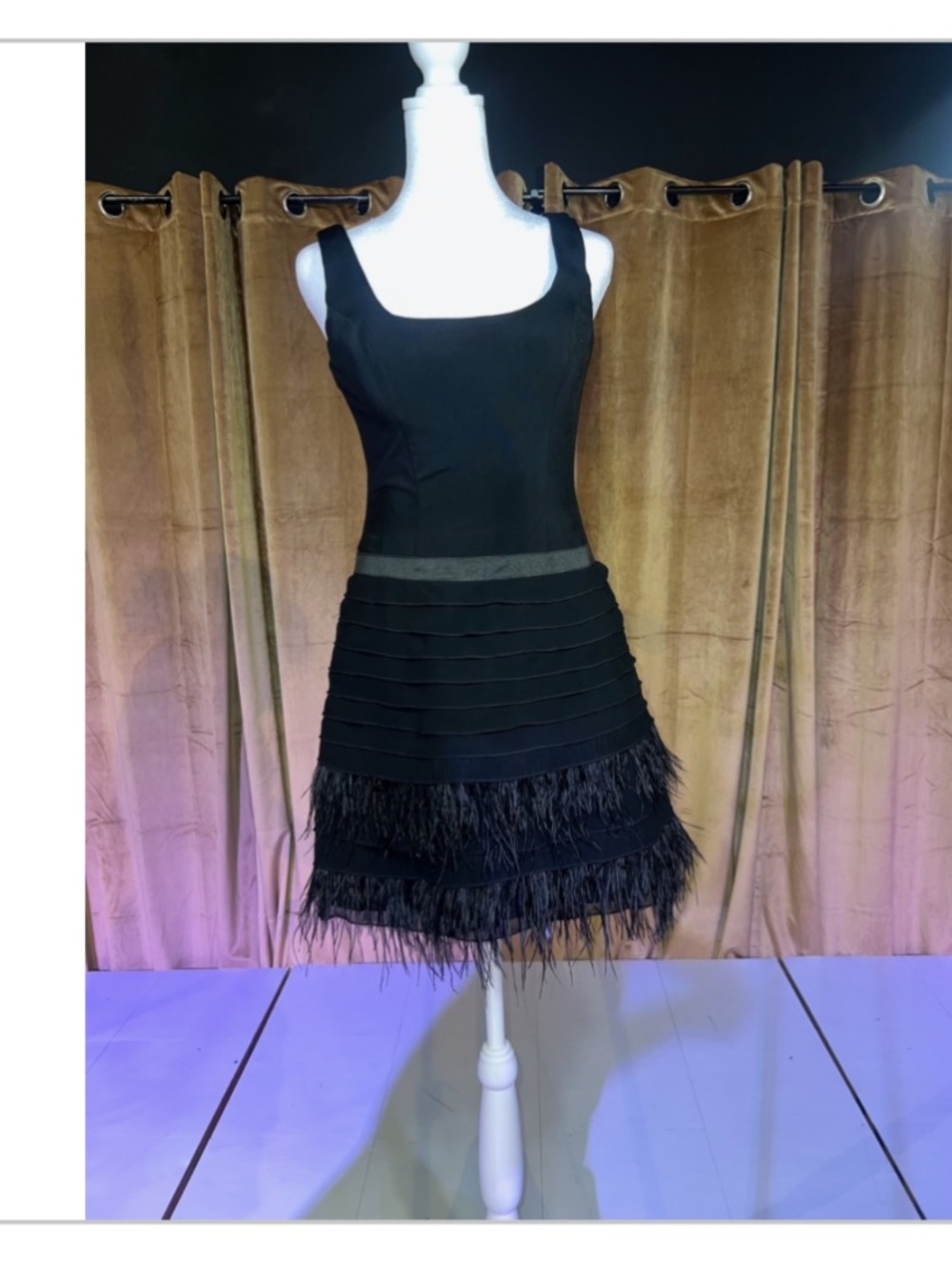Faviana Black Sleeveless Feather Hem Cocktail Dress